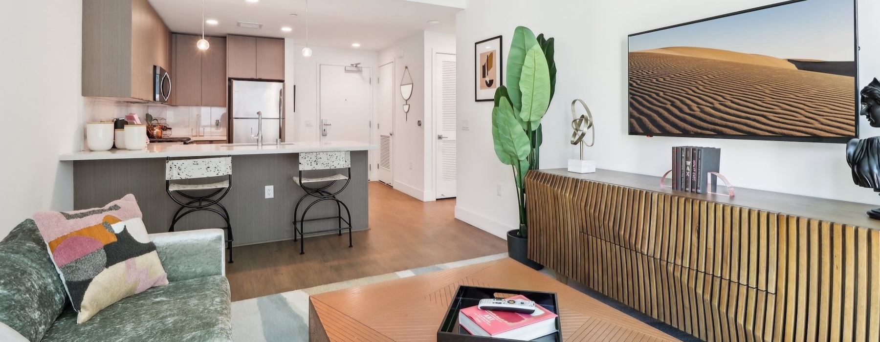 a living room with a couch and a table