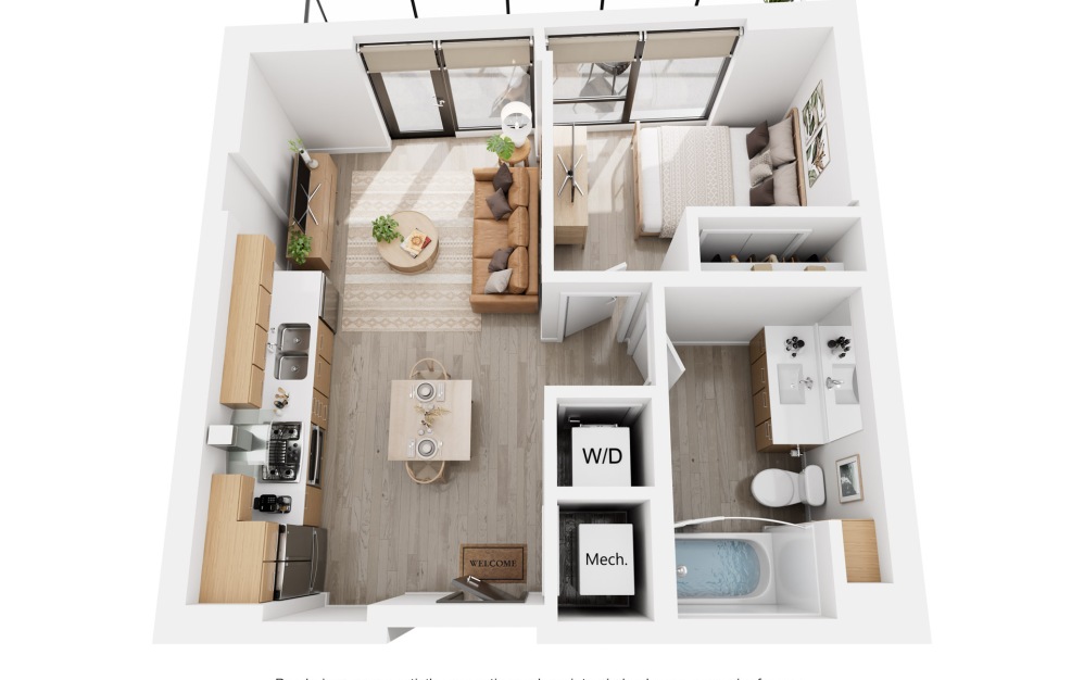 Alina A - 1 bedroom floorplan layout with 1 bathroom and 531 square feet