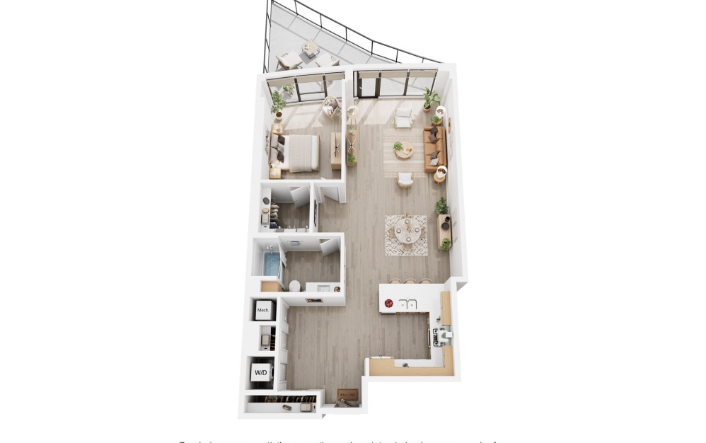 Alina A10 - 1 bedroom floorplan layout with 1 bathroom and 1179 square feet