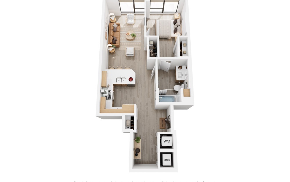 Alina A11 - 1 bedroom floorplan layout with 1 bathroom and 746 square feet