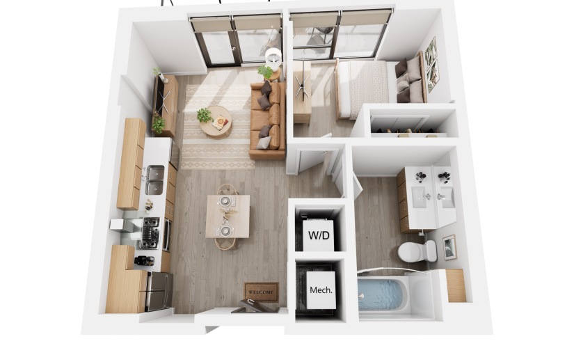 Alina A - 1 bedroom floorplan layout with 1 bathroom and 531 square feet