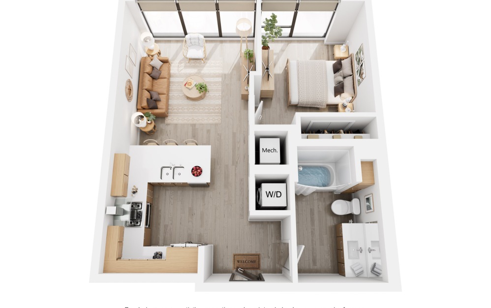Alina A2 - 1 bedroom floorplan layout with 1 bathroom and 635 square feet