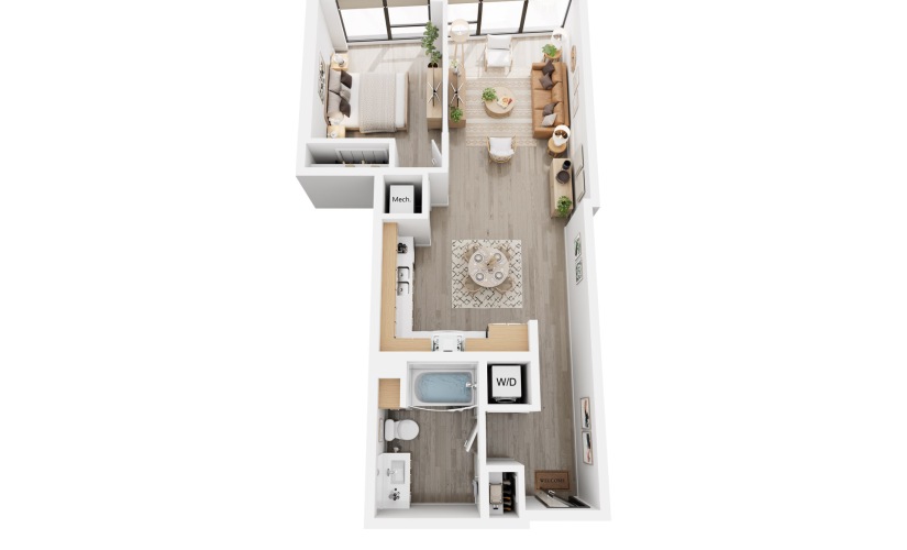 Alina A3 - 1 bedroom floorplan layout with 1 bathroom and 680 - 750 square feet