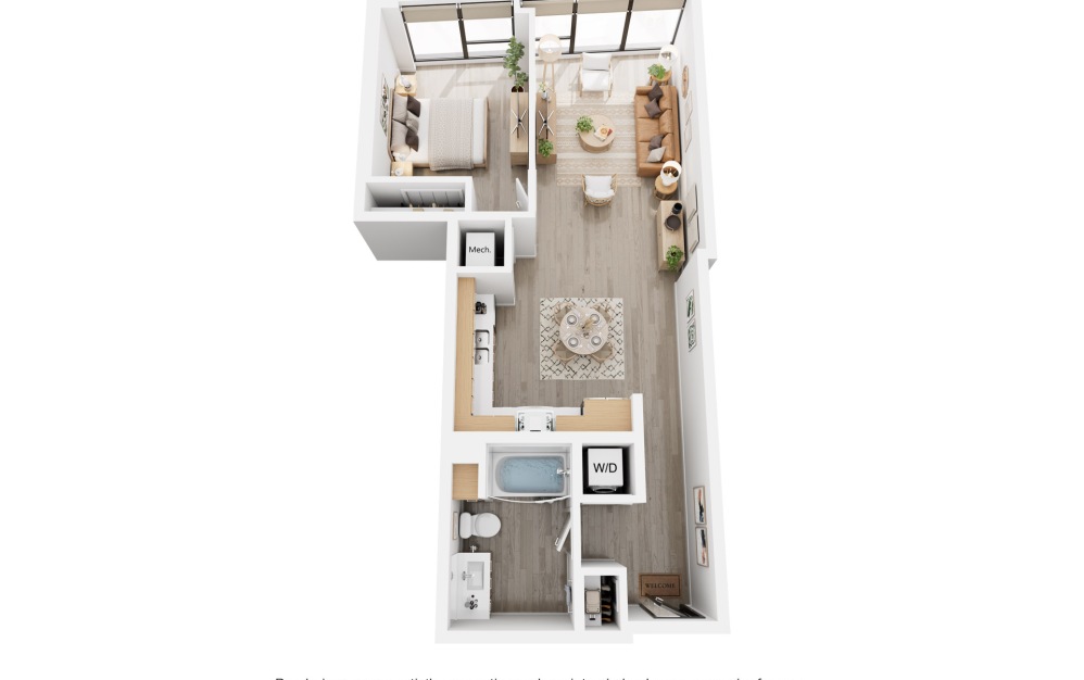 Alina A3 - 1 bedroom floorplan layout with 1 bathroom and 680 - 750 square feet
