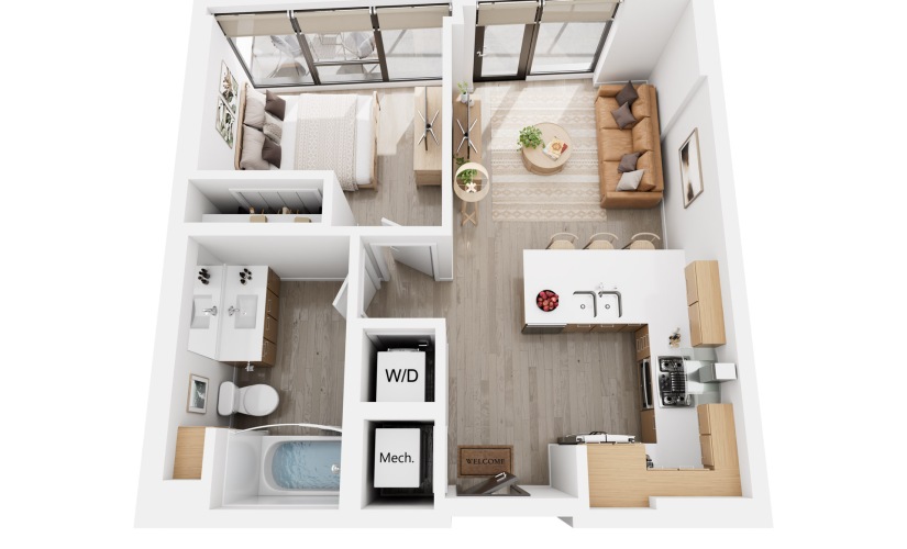 Alina A5 - 1 bedroom floorplan layout with 1 bathroom and 560 square feet