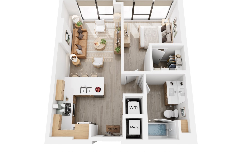 Alina A7 - 1 bedroom floorplan layout with 1 bathroom and 662 square feet