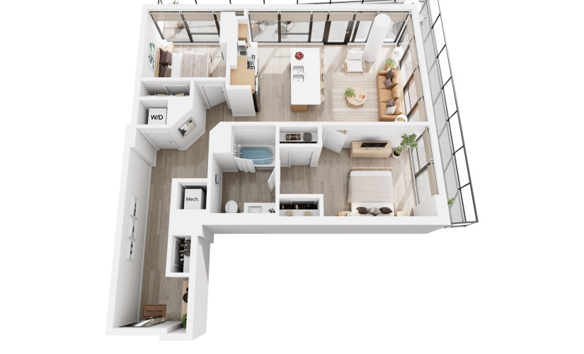 Alina A8 - 2 bedroom floorplan layout with 1 bathroom and 976 - 1231 square feet