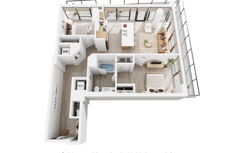 Alina A8 - 2 bedroom floorplan layout with 1 bathroom and 976 - 1231 square feet