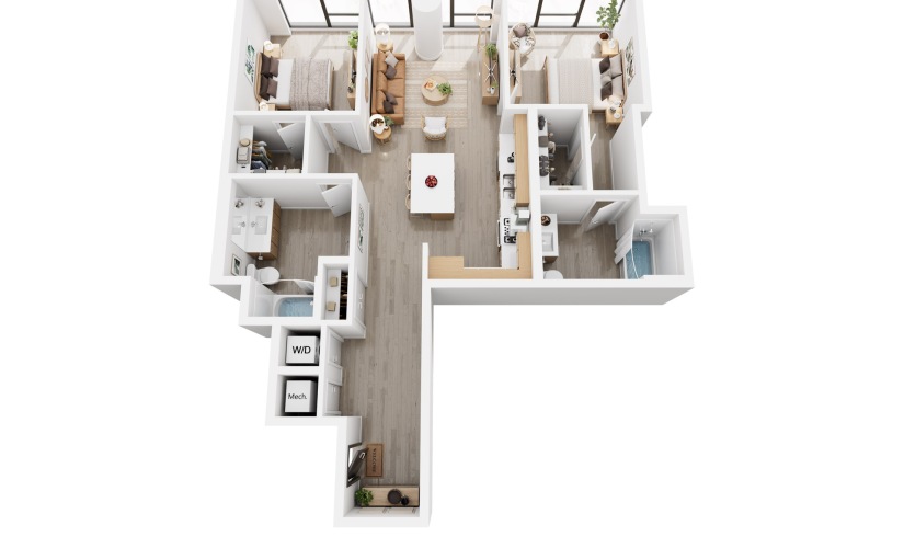 Alina C1 - 2 bedroom floorplan layout with 2 bathrooms and 1112 - 1136 square feet