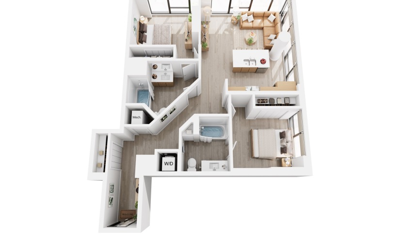 Alina C2 - 2 bedroom floorplan layout with 2 bathrooms and 1066 - 1073 square feet