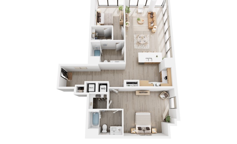 Alina C3 - 2 bedroom floorplan layout with 2 bathrooms and 1418 square feet