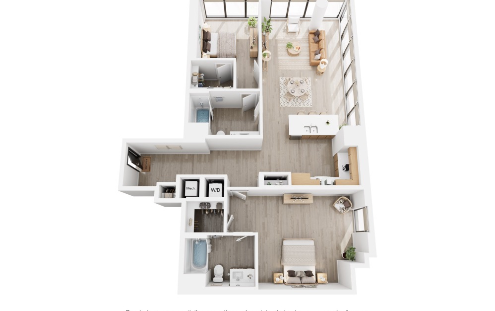 Alina C3 - 2 bedroom floorplan layout with 2 bathrooms and 1418 square feet
