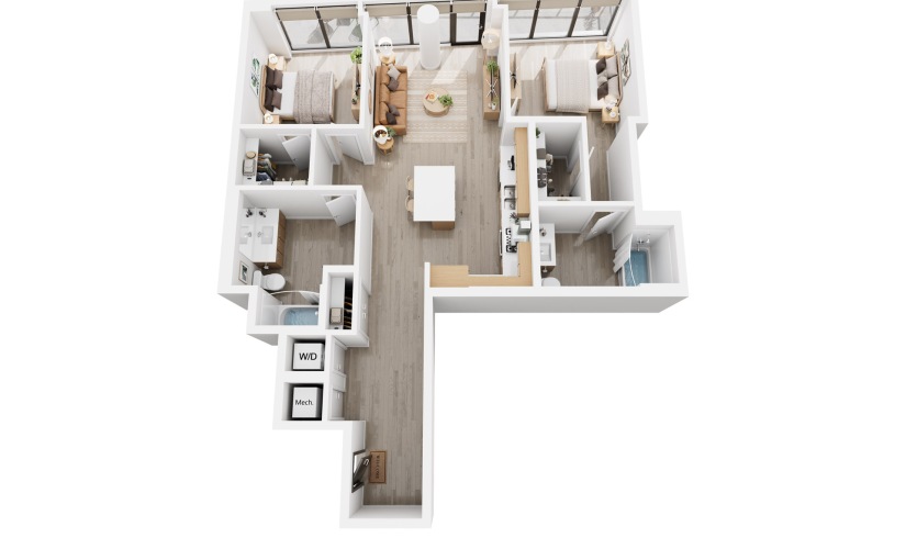 Alina C3PH - 2 bedroom floorplan layout with 2 bathrooms and 1112 square feet