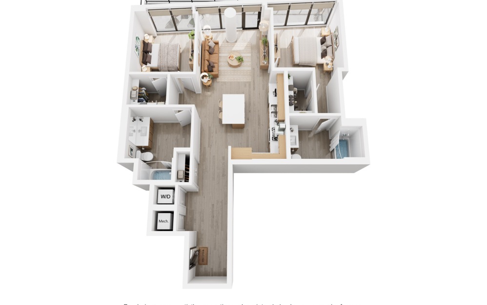 Alina C3PH - 2 bedroom floorplan layout with 2 bathrooms and 1112 square feet