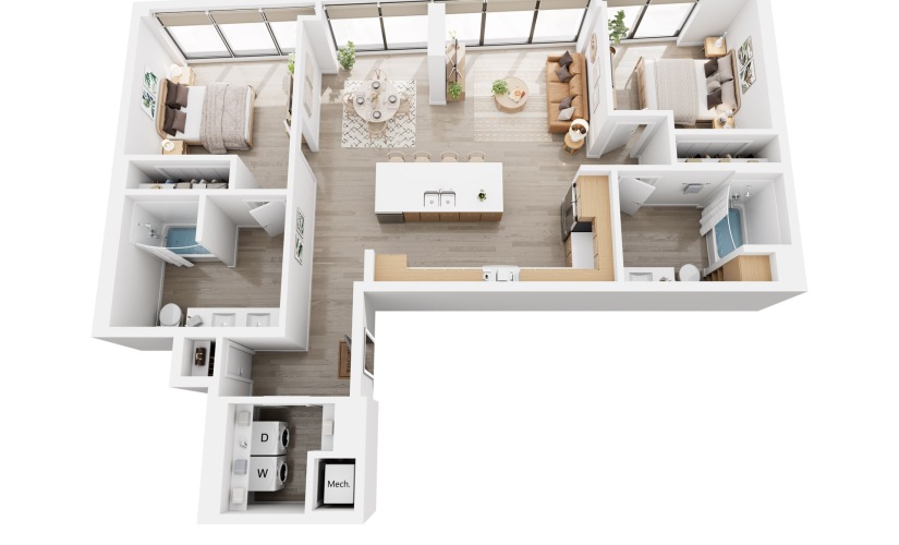 Alina C4PH - 2 bedroom floorplan layout with 2 bathrooms and 1143 square feet