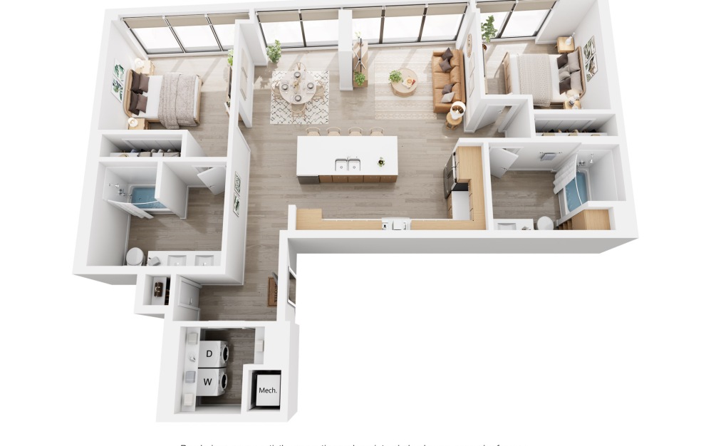 Alina C4PH - 2 bedroom floorplan layout with 2 bathrooms and 1143 square feet