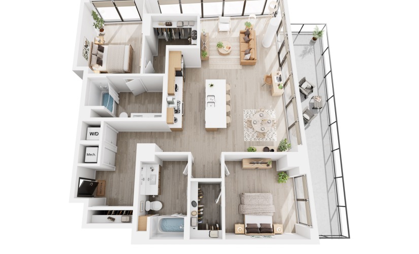 Alina C5PH - 2 bedroom floorplan layout with 2 bathrooms and 1454 square feet