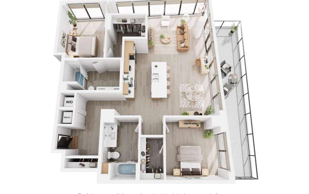 Alina C5PH - 2 bedroom floorplan layout with 2 bathrooms and 1454 square feet