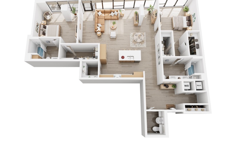 Alina C7PH - 2 bedroom floorplan layout with 2 bathrooms and 1842 square feet
