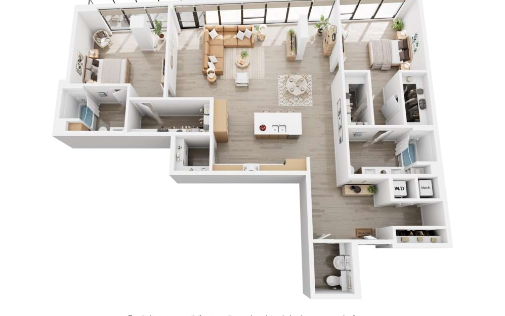 Alina C7PH - 2 bedroom floorplan layout with 2 bathrooms and 1842 square feet