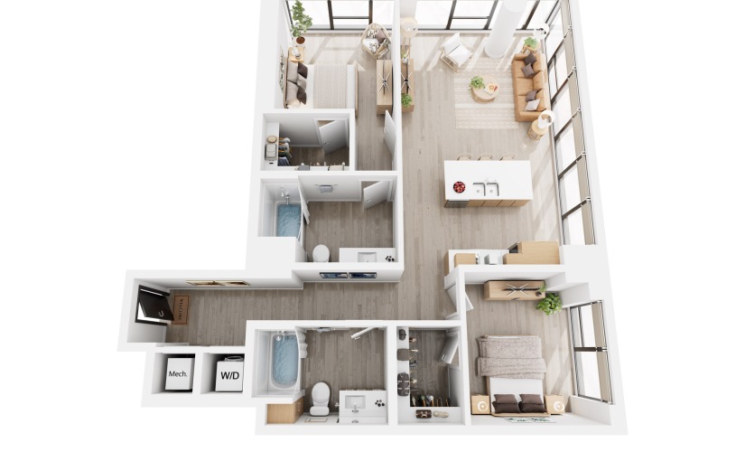 Alina C9 - 2 bedroom floorplan layout with 2 bathrooms and 1070 - 1146 square feet