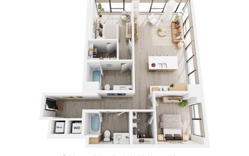 Alina C9 - 2 bedroom floorplan layout with 2 bathrooms and 1070 - 1146 square feet
