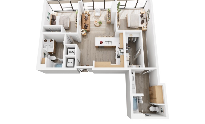 Alina CPH - 2 bedroom floorplan layout with 2 bathrooms and 1061 square feet