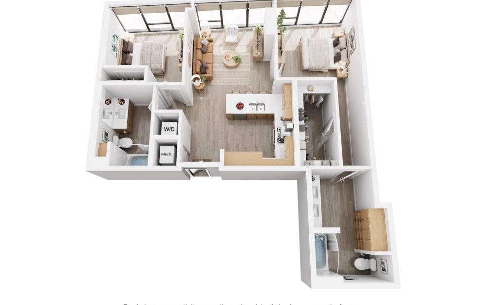 Alina CPH - 2 bedroom floorplan layout with 2 bathrooms and 1061 square feet