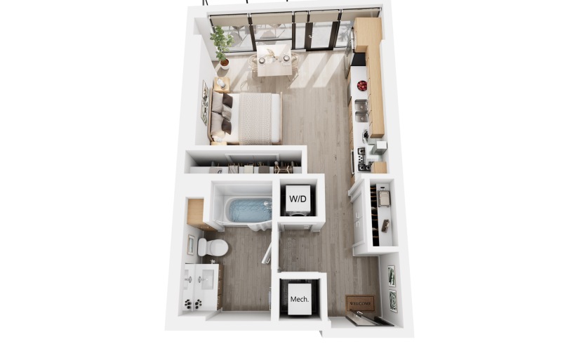 Alina S1 - 1 bedroom floorplan layout with 1 bathroom and 482 square feet