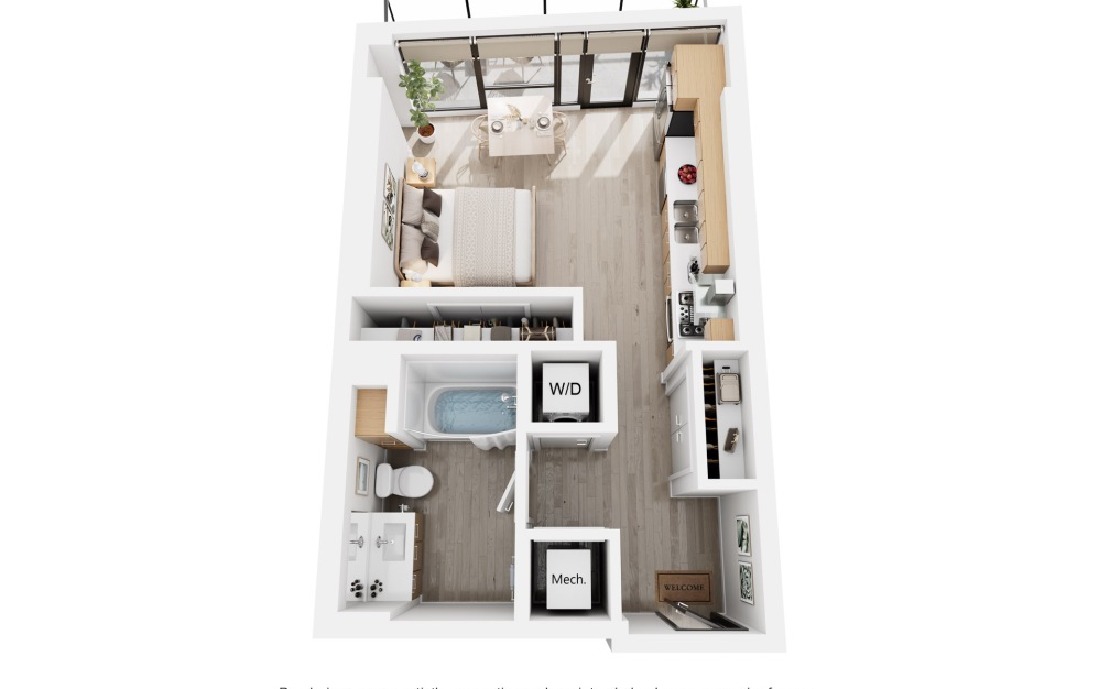 Alina S1 - 1 bedroom floorplan layout with 1 bathroom and 482 square feet