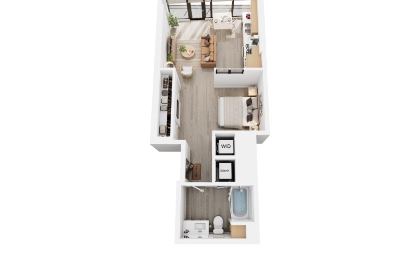 Alina S2 - Studio floorplan layout with 1 bathroom and 578 square feet