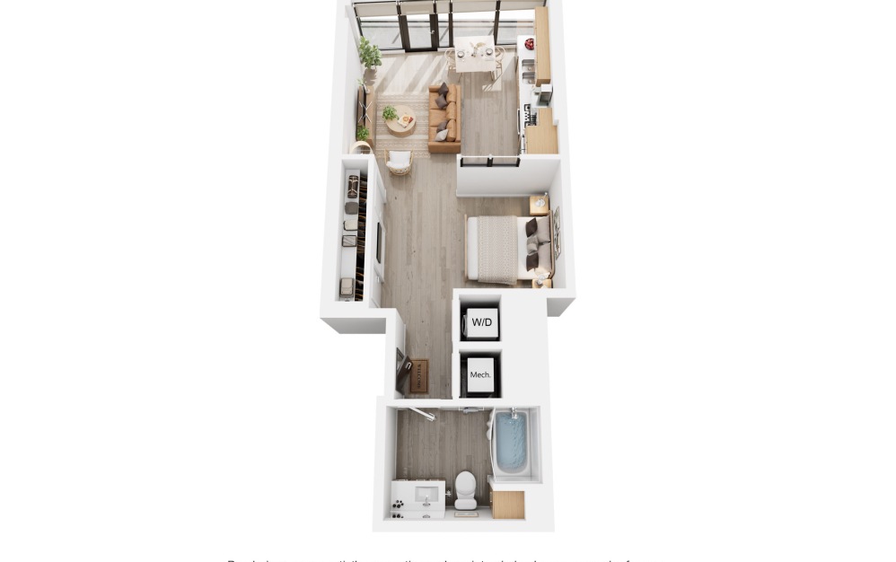 Alina S2 - Studio floorplan layout with 1 bathroom and 578 square feet