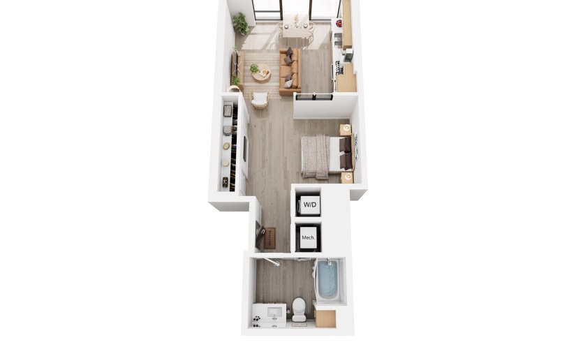 Alina S3 - Studio floorplan layout with 1 bathroom and 609 square feet