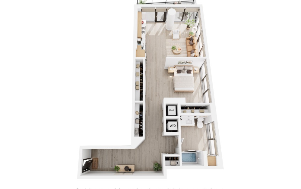 Alina S5 - Studio floorplan layout with 1 bathroom and 892 square feet