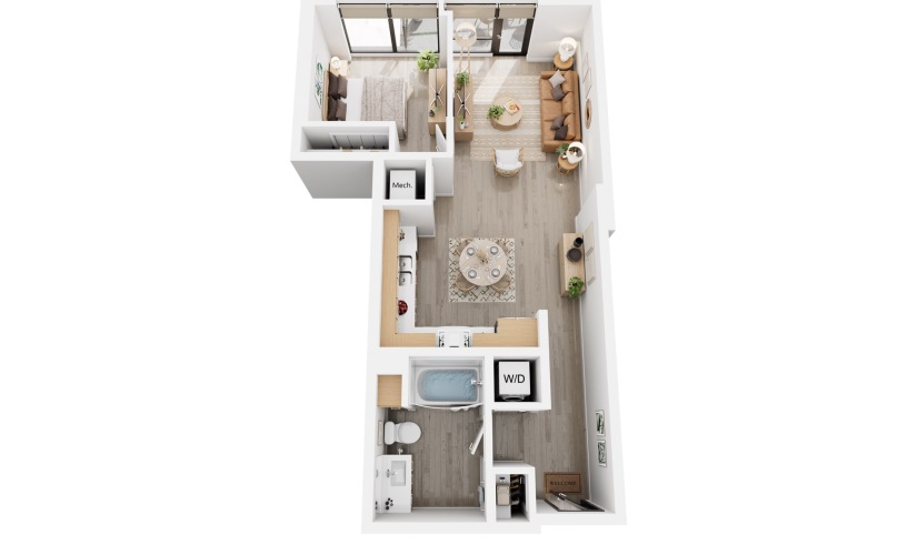 Alina S4 - Studio floorplan layout with 1 bathroom and 715 square feet