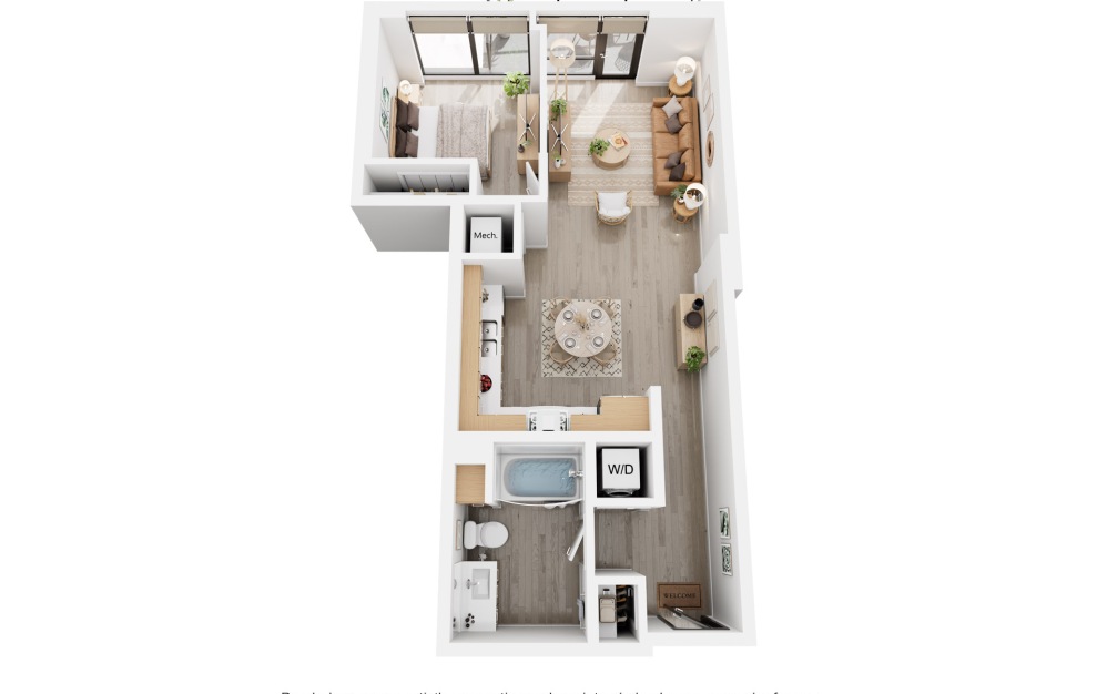 Alina S4 - Studio floorplan layout with 1 bathroom and 715 square feet