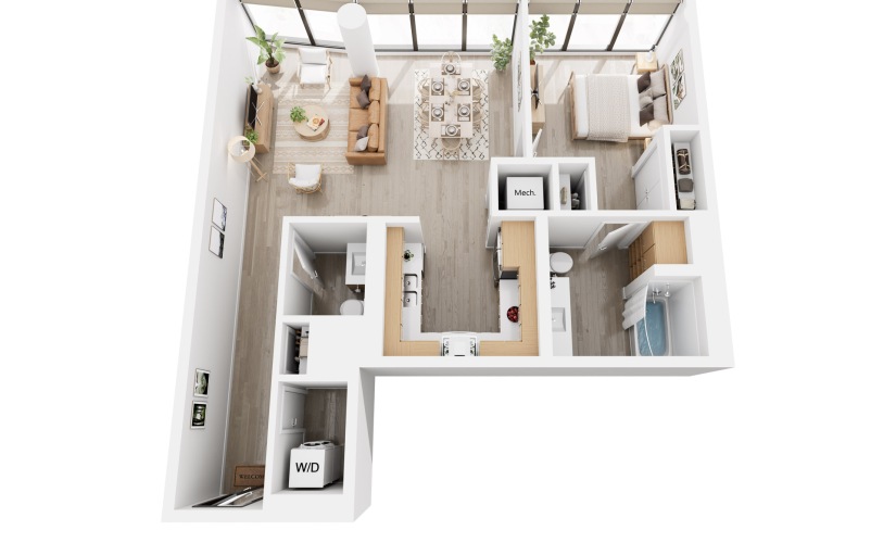Apex A10 - 1 bedroom floorplan layout with 1 bathroom and 970 square feet