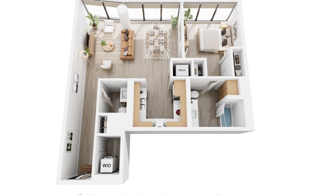 Apex A10 - 1 bedroom floorplan layout with 1 bathroom and 970 square feet