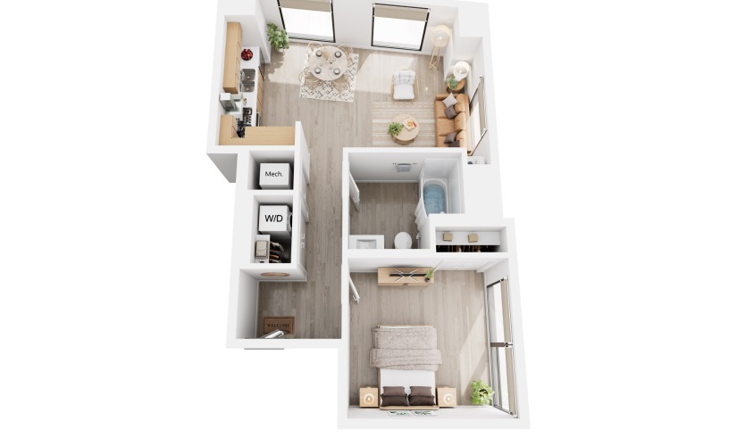 Apex A2 - 1 bedroom floorplan layout with 1 bathroom and 711 square feet
