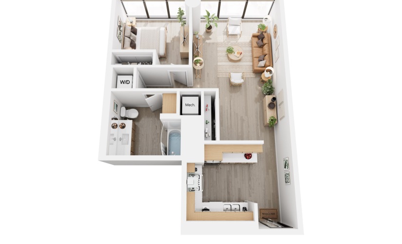 Apex A6 - 1 bedroom floorplan layout with 1 bathroom and 796 - 811 square feet
