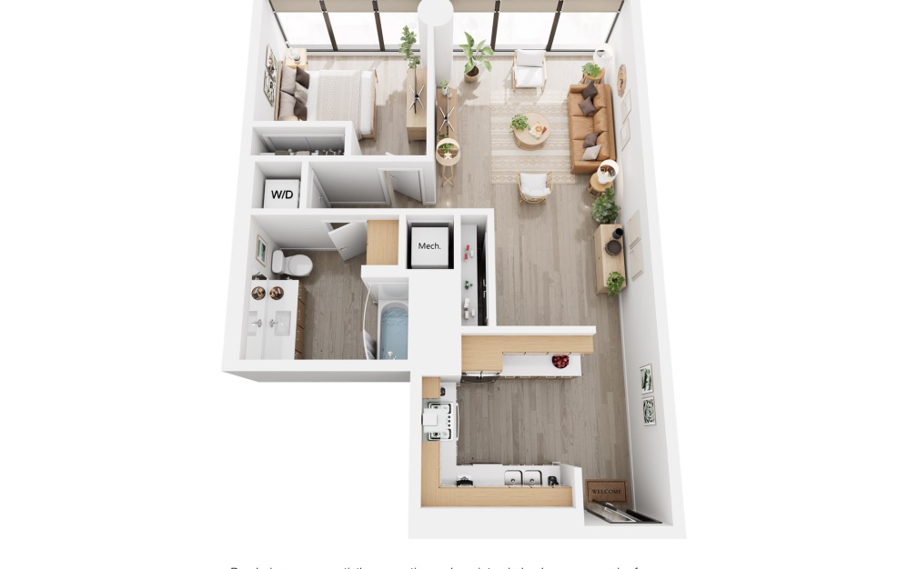 Apex A6 - 1 bedroom floorplan layout with 1 bathroom and 796 - 811 square feet