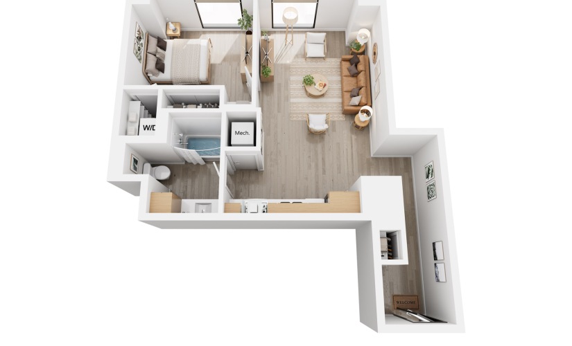 Apex A7 - 1 bedroom floorplan layout with 1 bathroom and 745 square feet