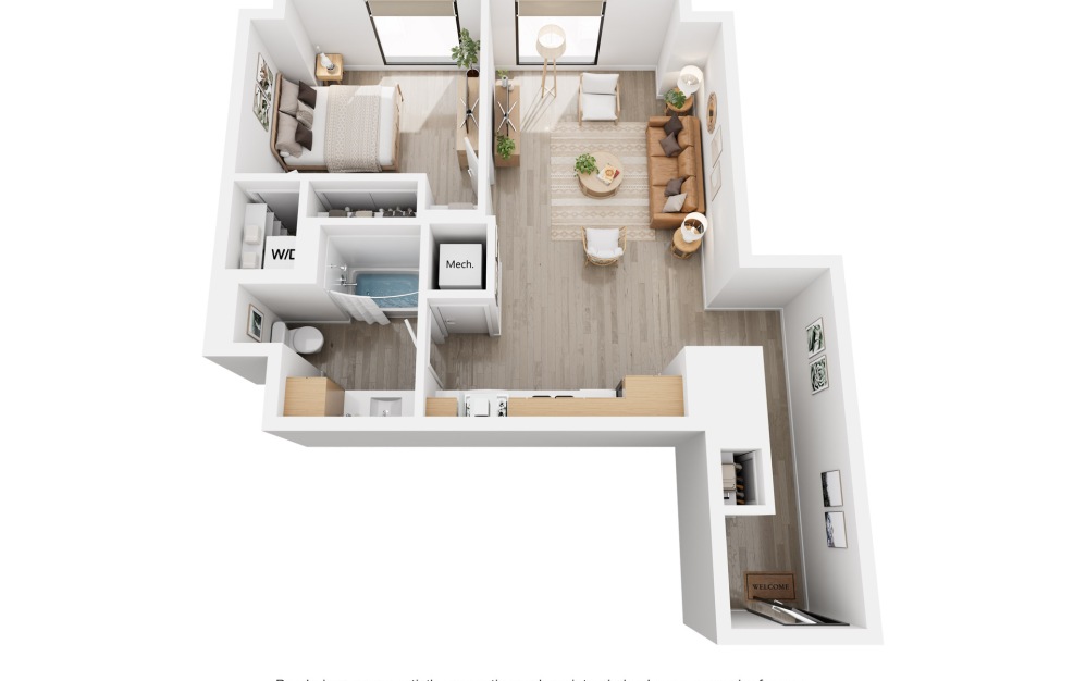Apex A7 - 1 bedroom floorplan layout with 1 bathroom and 745 square feet