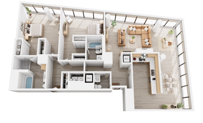 Apex C10PH - 2 bedroom floorplan layout with 2.5 bathrooms and 1874 - 2098 square feet