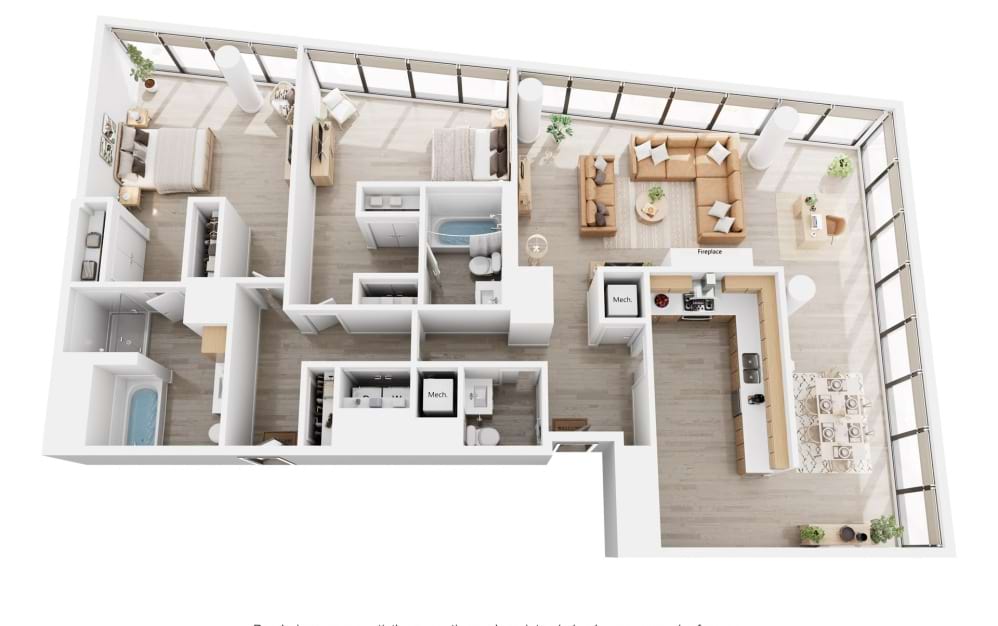 Apex C10PH - 2 bedroom floorplan layout with 2.5 bathrooms and 1874 - 2098 square feet
