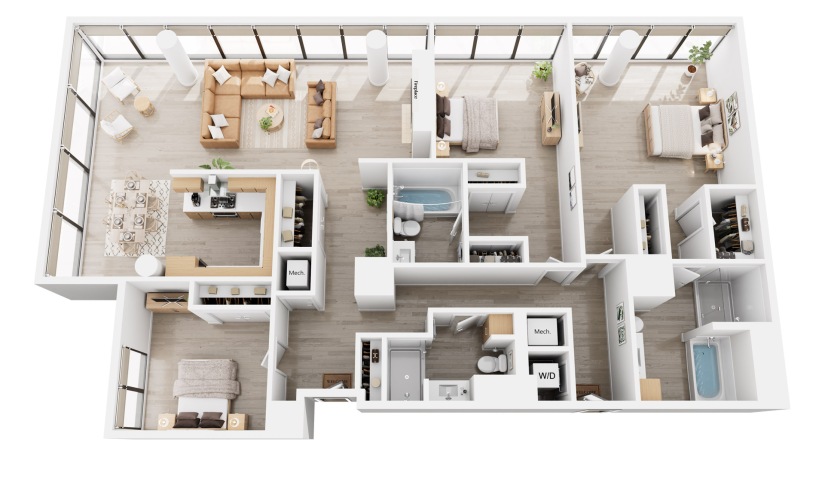 Apex C12PH - 2 bedroom floorplan layout with 2.5 bathrooms and 2253 - 2261 square feet