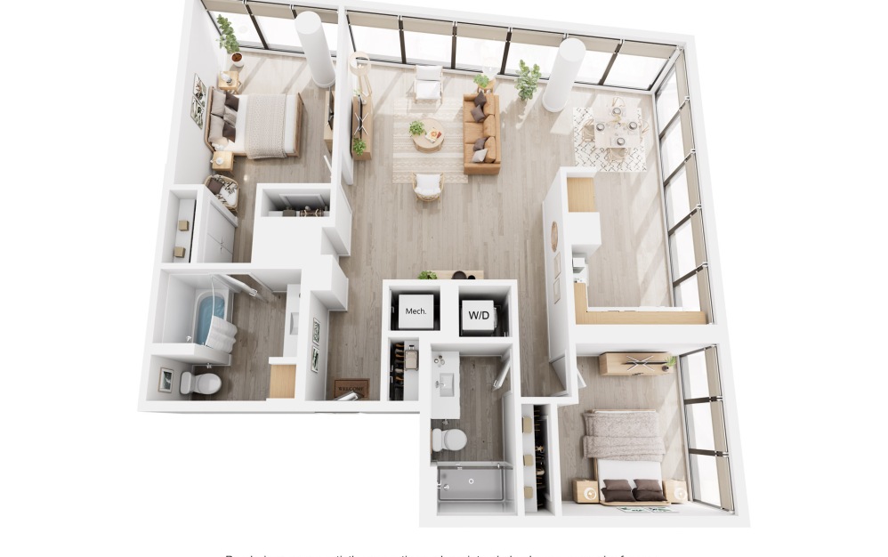 Apex C3 - 2 bedroom floorplan layout with 2 bathrooms and 1277 square feet