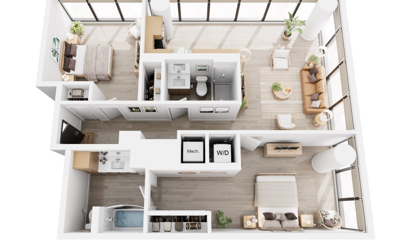 Apex C4 - 2 bedroom floorplan layout with 2 bathrooms and 1153 square feet