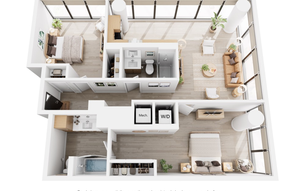 Apex C4 - 2 bedroom floorplan layout with 2 bathrooms and 1153 square feet