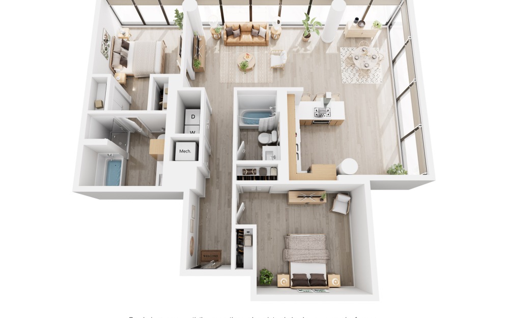 Apex C5 - 2 bedroom floorplan layout with 2 bathrooms and 1365 square feet